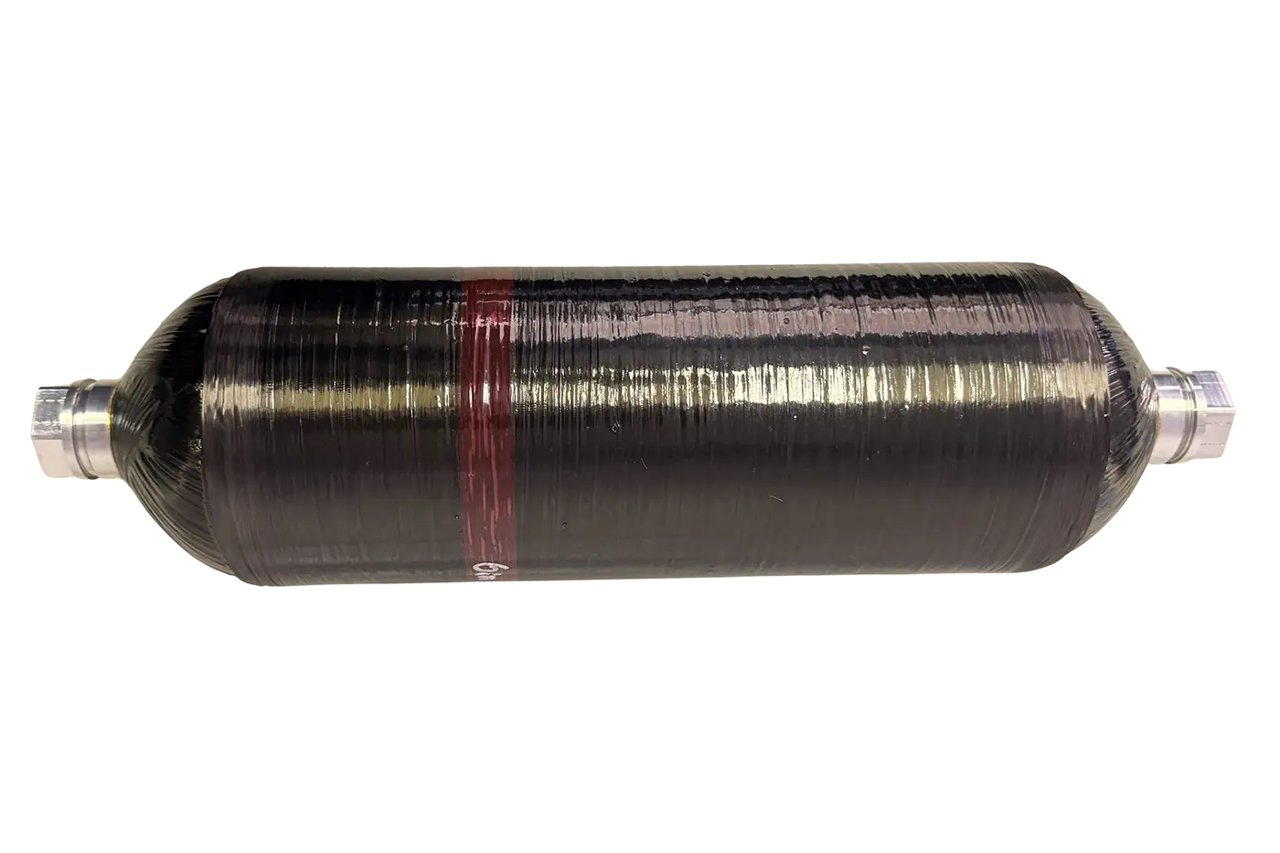 Type III Custom Space, Rocket or Defense gas and hydrogen cylinder featuring carbon fiber overwrap and dual ports for high-pressure aerospace and defense applications.