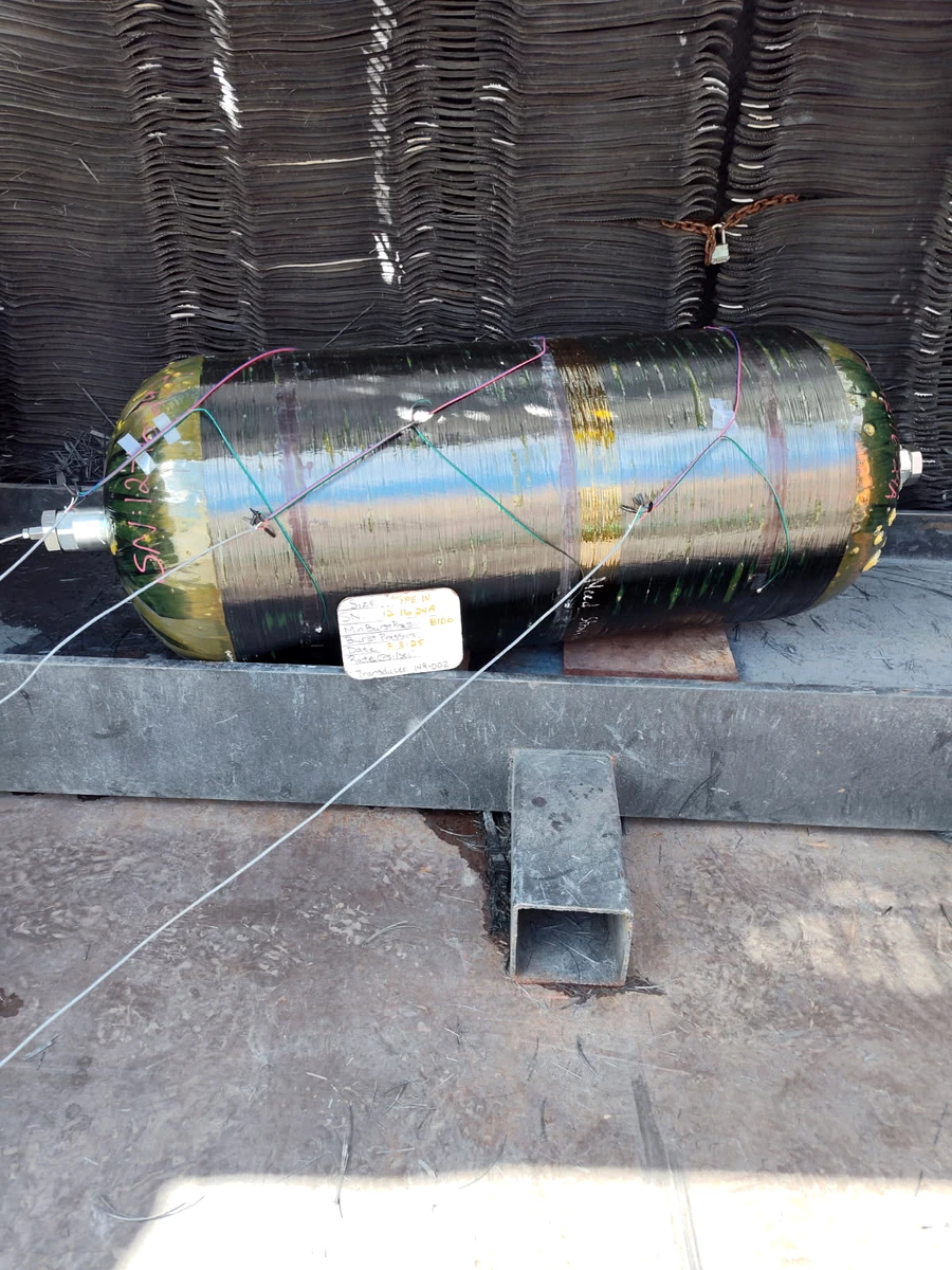 Steelhead aerospace pressure vessel instrumented for strain-gauge testing.