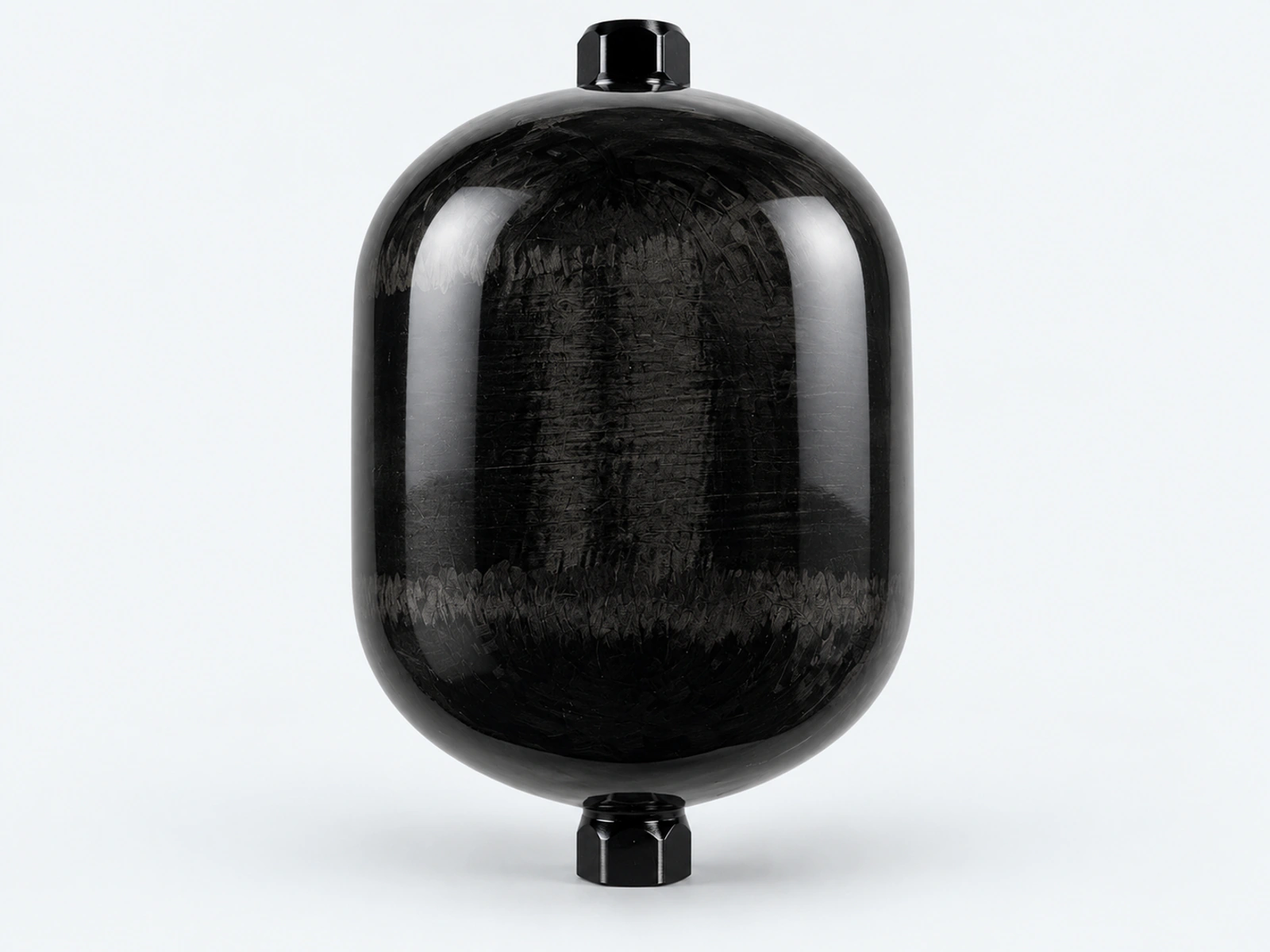 Command MicroForce 2 L composite diaphragm accumulator with black end fittings.