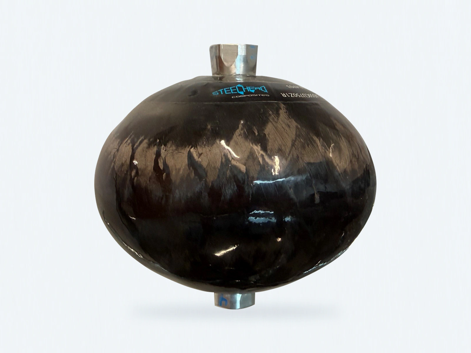 Command MicroForce 1 L composite diaphragm accumulator with its original Steelhead marking and opposed metallic ports.
