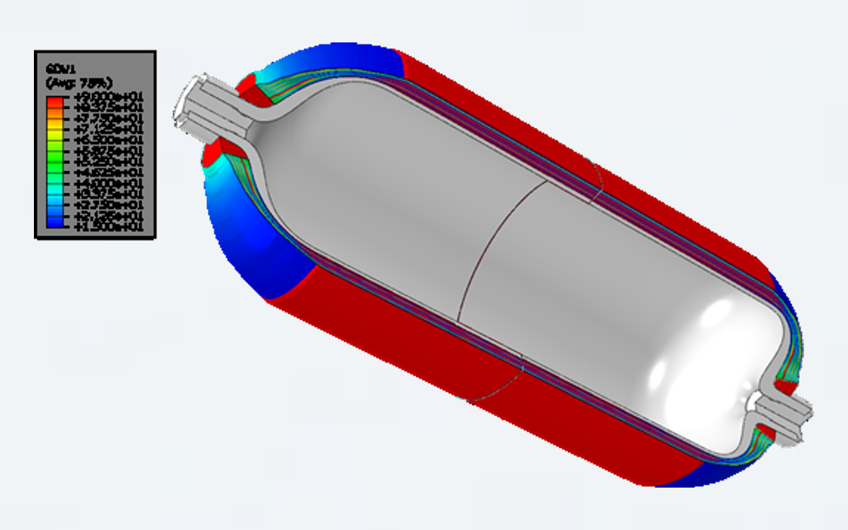 Original pressure-vessel analysis view 1, retaining the supplied model geometry, result colors and legend.