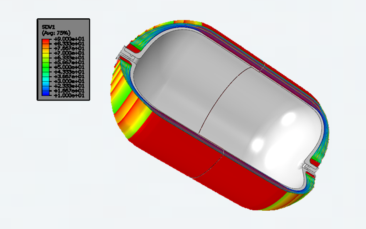 Original pressure-vessel analysis view 2, retaining the supplied model geometry, result colors and legend.