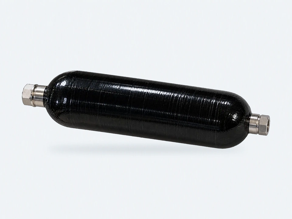 Complete Ranger neck-mount composite pressure vessel with machined metal fittings at both ends.