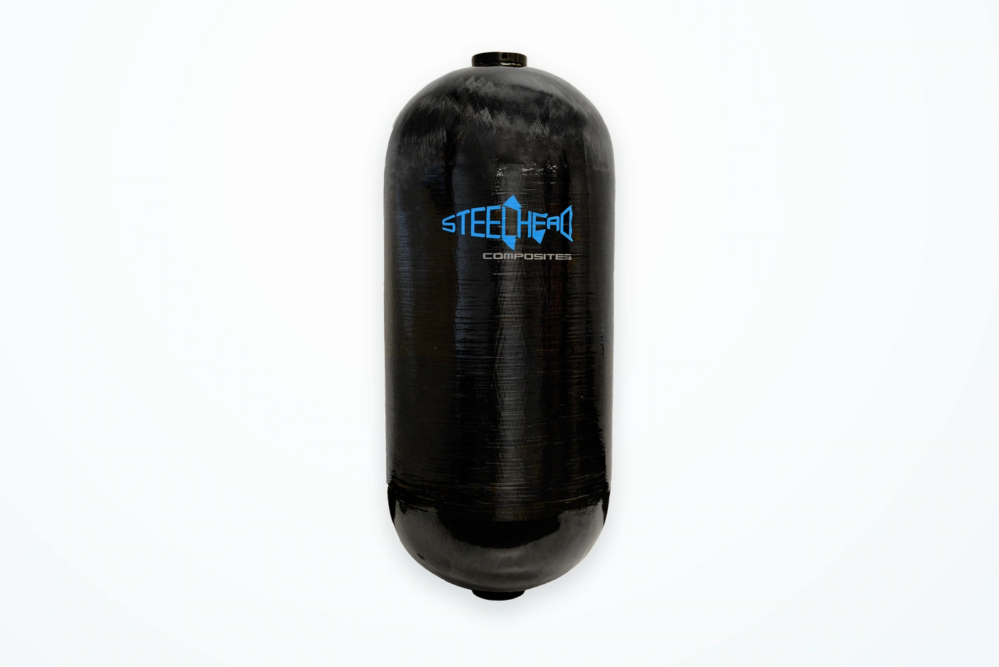 Titan large-diameter carbon-fiber COPV with its original Steelhead Composites logo.