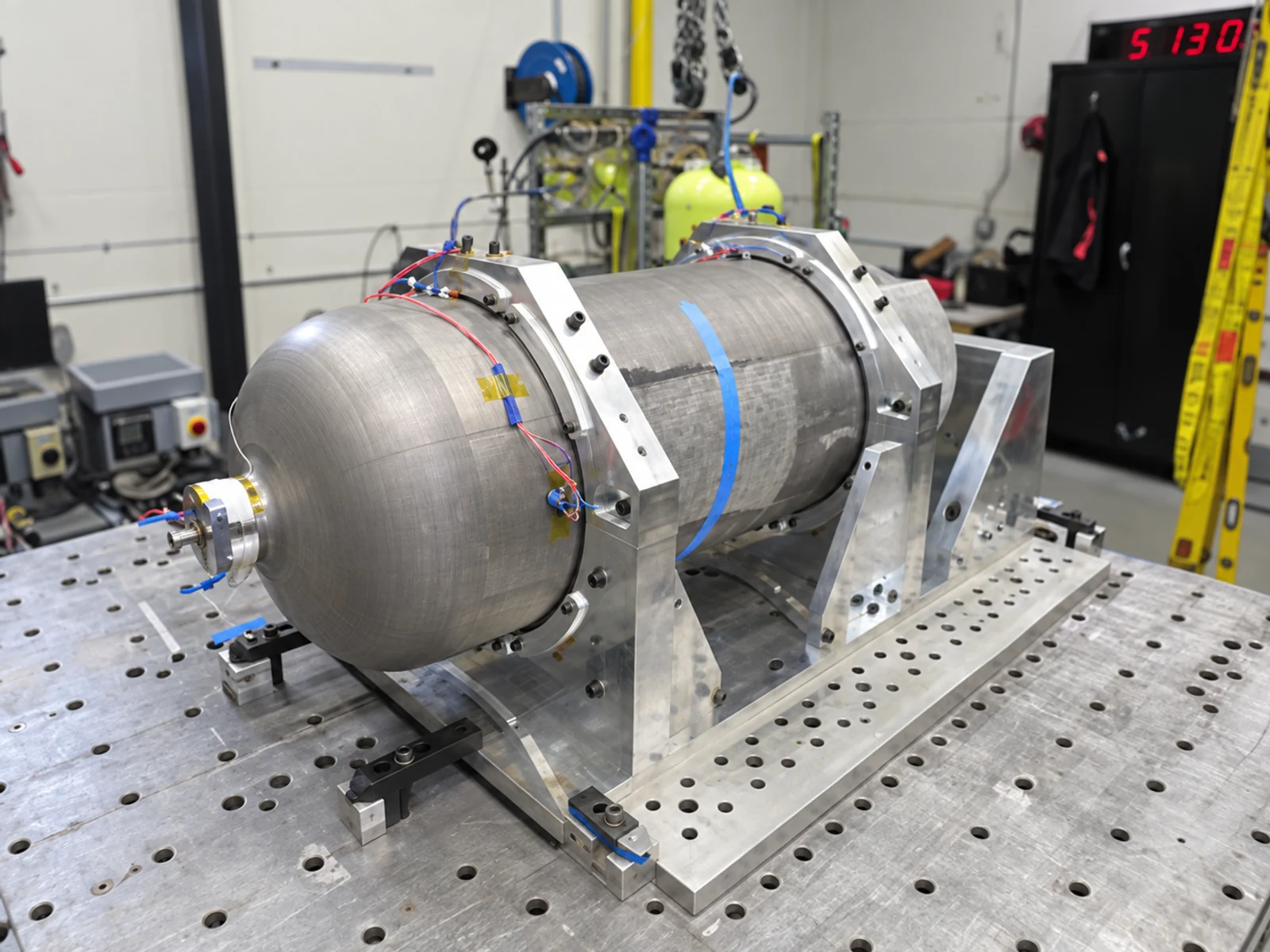 AI-enhanced reference photograph of the Fortress vessel and its laboratory test fixture.