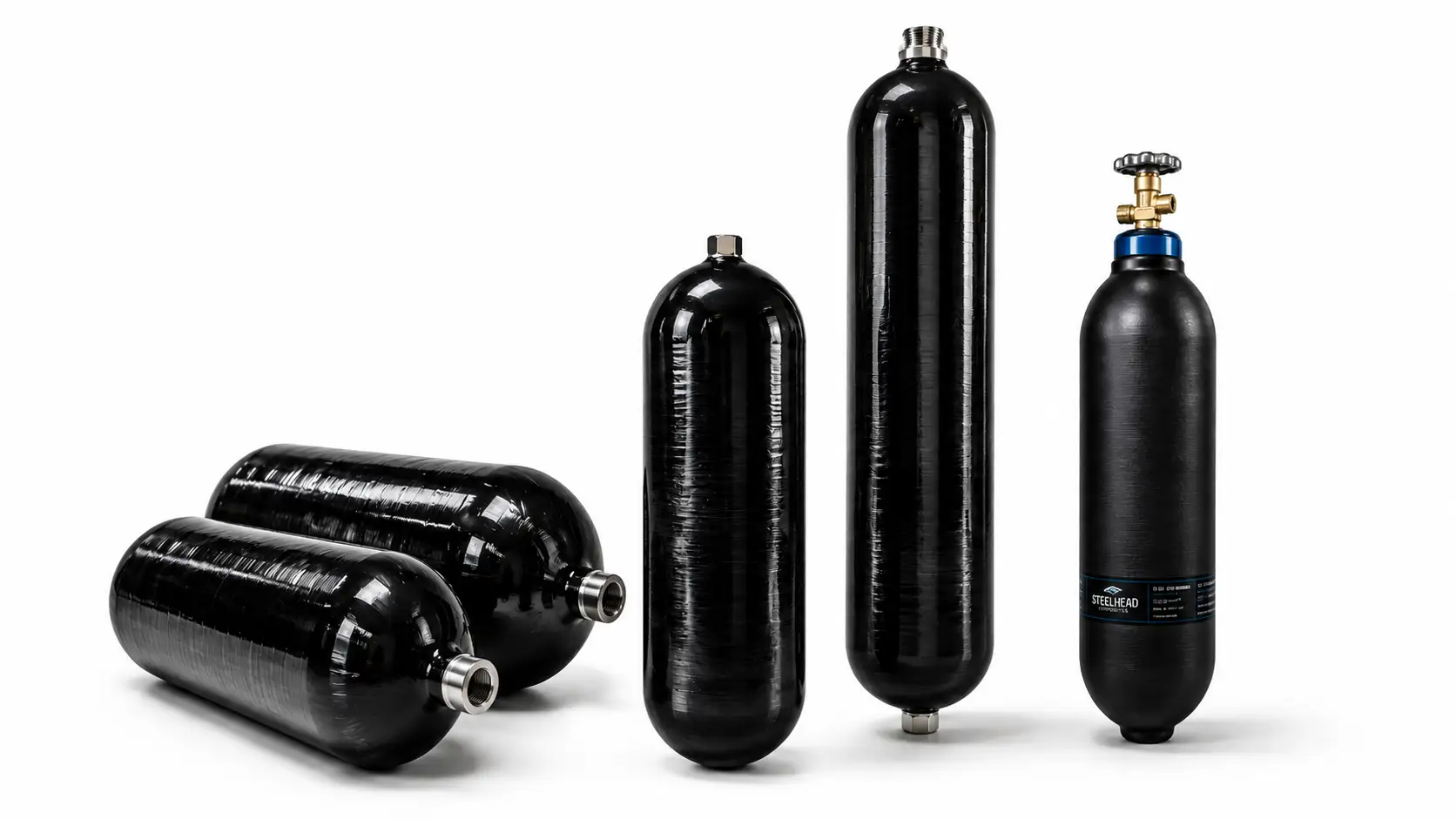 Nomad Series compact Type III composite pressure vessels including Trek, Ranger and Tide.