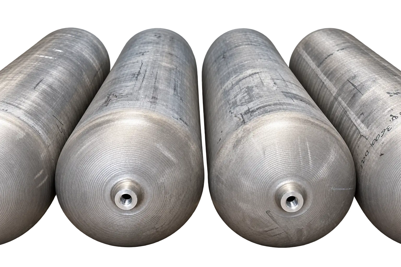 Atlas Series 24-liter Type I aluminum pressure vessels shown in production photography