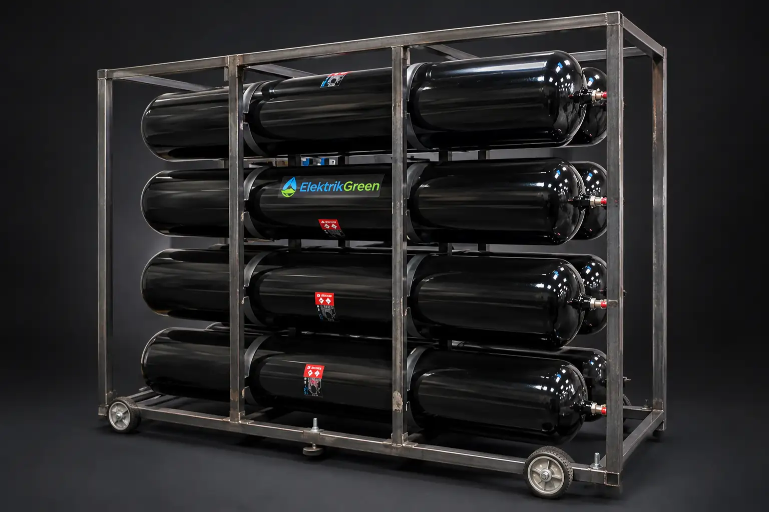 Steelhead pressure vessels installed in a modular hydrogen buffer storage rack
