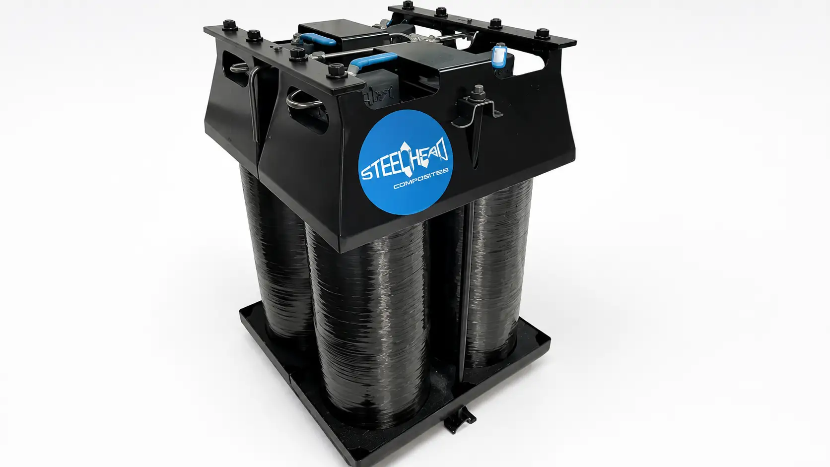 Steelhead Composites modular bulk gas storage system with multiple composite pressure vessels integrated into a compact steel rack.