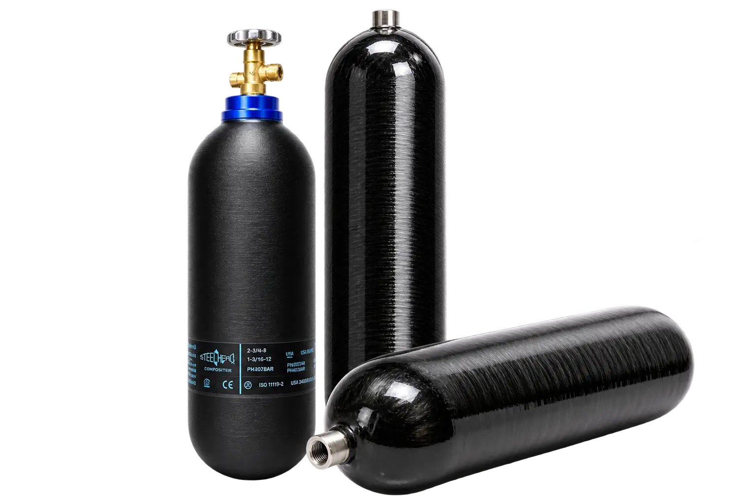 Steelhead Orbit Series compact Type III composite pressure vessels in multiple sizes
