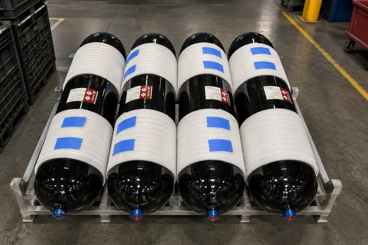 Close-up production view of Reliance Guardian carbon-composite vessel end and port architecture