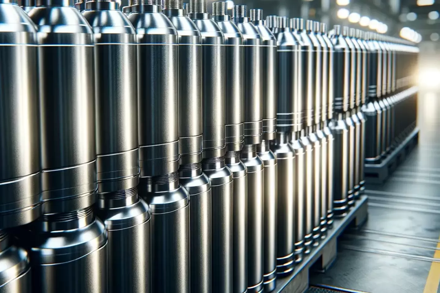 Photo of metal cylinders on a factory floor